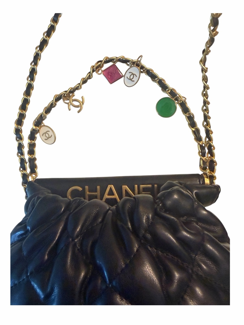 Chanel Beauty GWP Black Quilted Cosmetic Bag Chain With Charms original Box New - Picture 2 of 16